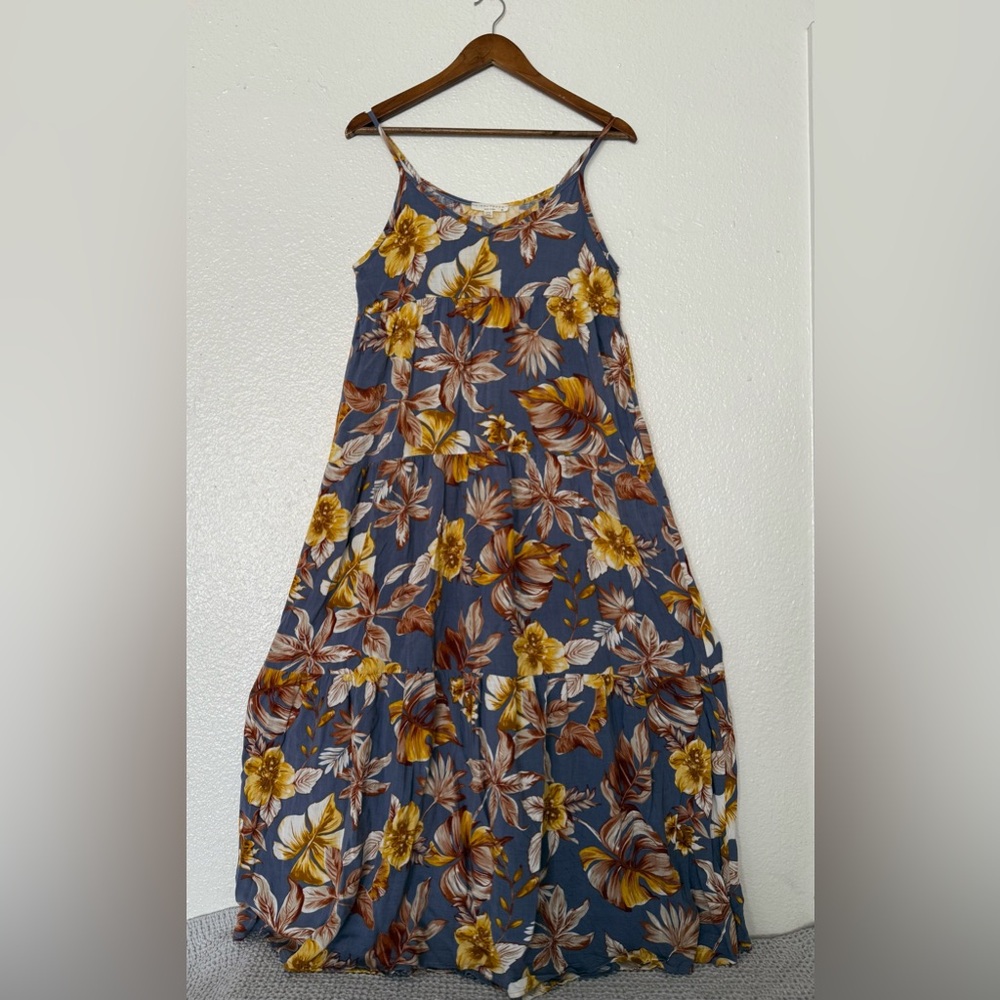 Final Touch blue floral dress with yellow and white accents Women’s Sz small